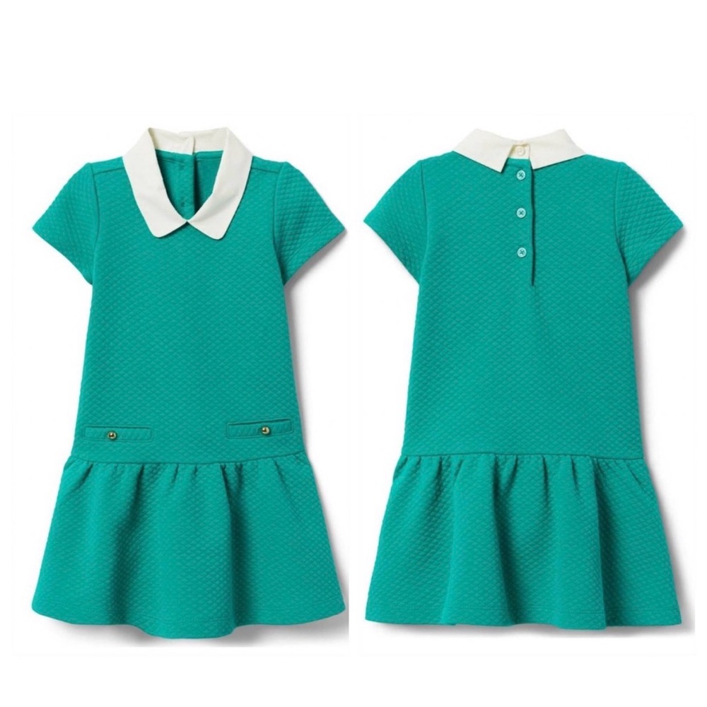 Janie & Jack Teal Quilted Dropwaist Dress Peter Pan Collar Toddler Girls 3 3T
